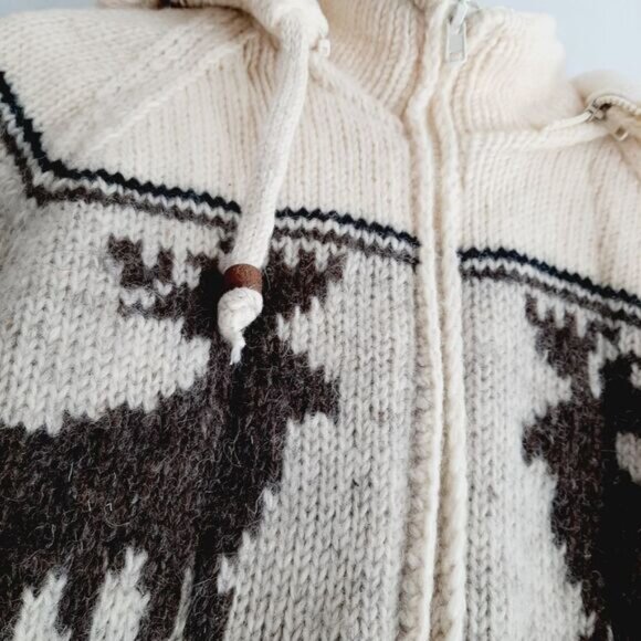 Handmade 100% Wool Chunky Sweater Full-Zip Jacket Fleece Lined Sz S - Picture 7 of 12